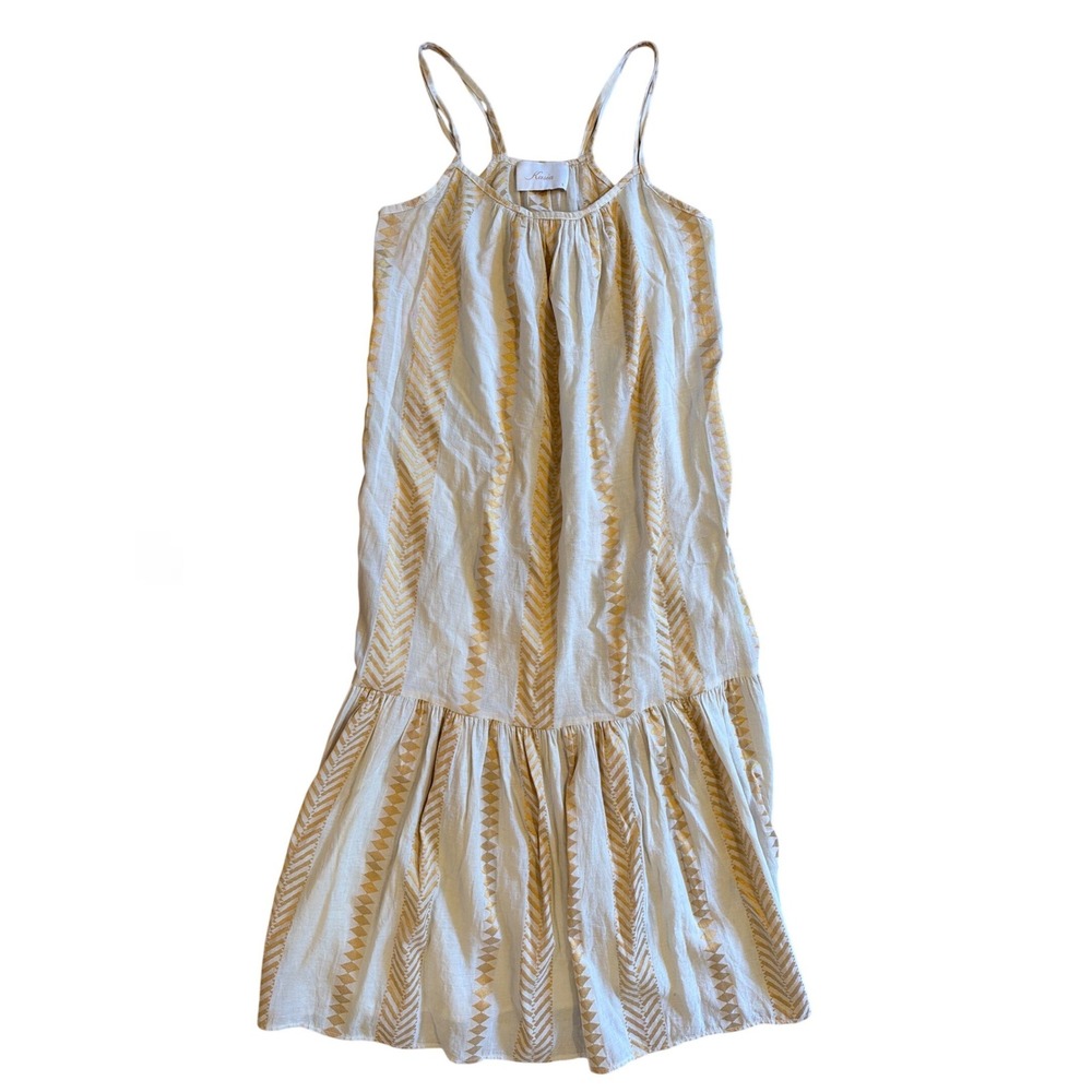 Kasia Greece White Gold Metallic Geometric Cotton Maxi Dress Resortwear‎ Beach